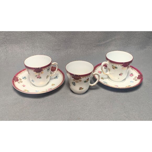Victoria Austria Vintage Porcelain 3 Tea Cup & 2 Saucer Set - Picture 14 of 16